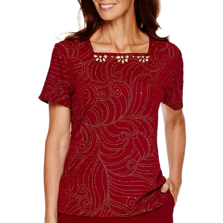 Alfred Dunner Villa D'este Short-sleeve Dew Drop Textured Top