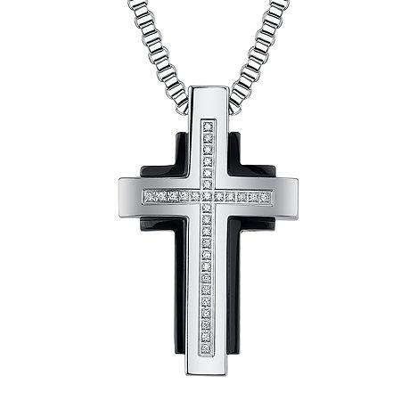 Mens Diamond-accent Two-tone Stainless Steel Cross Pendant Necklace