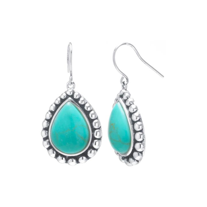 Simulated Turquoise Sterling Silver Pear Drop Earrings