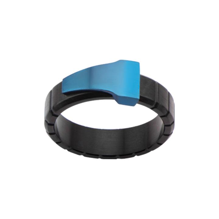 Mens Blue And Black Stainless Steel Band Ring