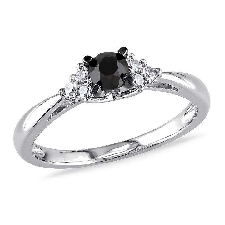 Womens 1/2 Ct. T.w. Genuine Round Black Diamond Sterling Silver Engagement Ring