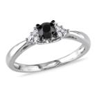 Womens 1/2 Ct. T.w. Genuine Round Black Diamond Sterling Silver Engagement Ring