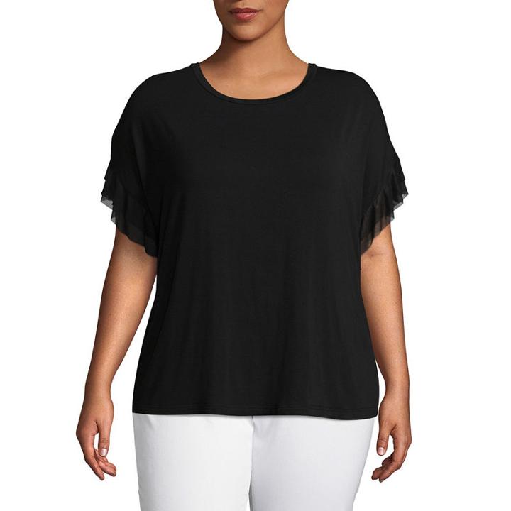 Worthington Ruffled Mesh Tee - Plus