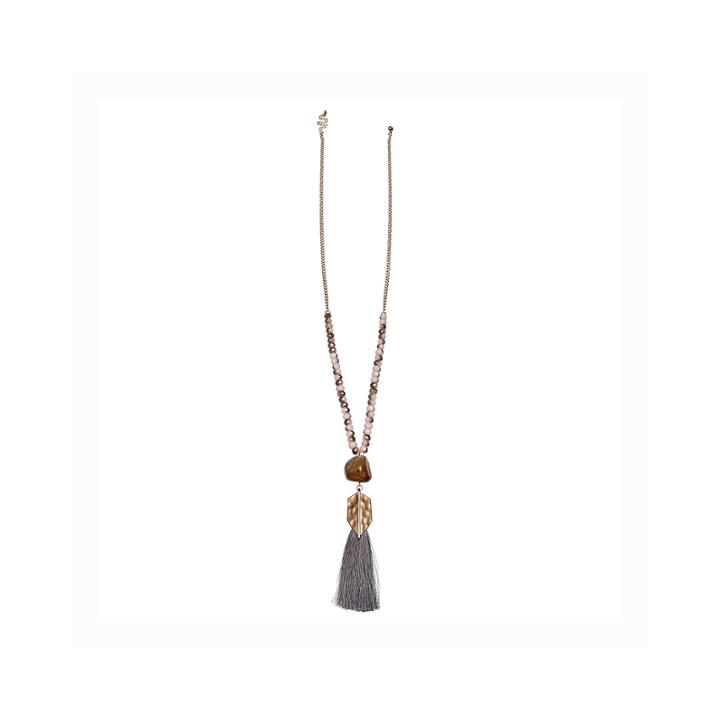 Mixit&trade; Gray Beaded Gold-tone Tassel Pendant Necklace