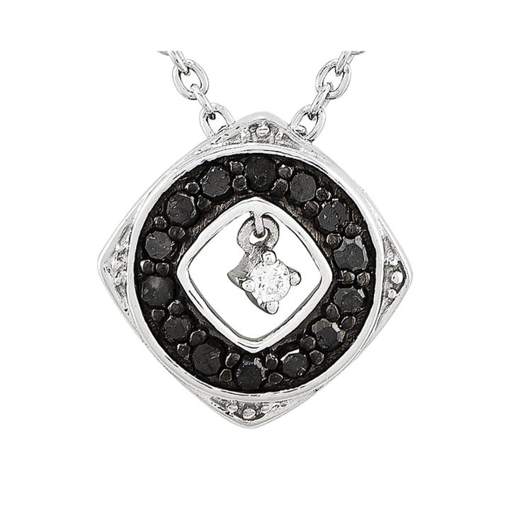 1/5 Ct. T.w. White And Color-enhanced Black Diamond Sterling Silver Fashion Pendant Necklace