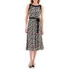 Perceptions Sleeveless Seamed Floral Dress With Tie Belt
