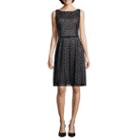 Black Label By Evan-picone Sleeveless Lace Belted Fit & Flare