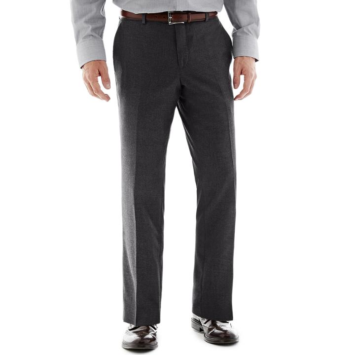 Saville Row Charcoal Flat-front Suit Pants - Slim