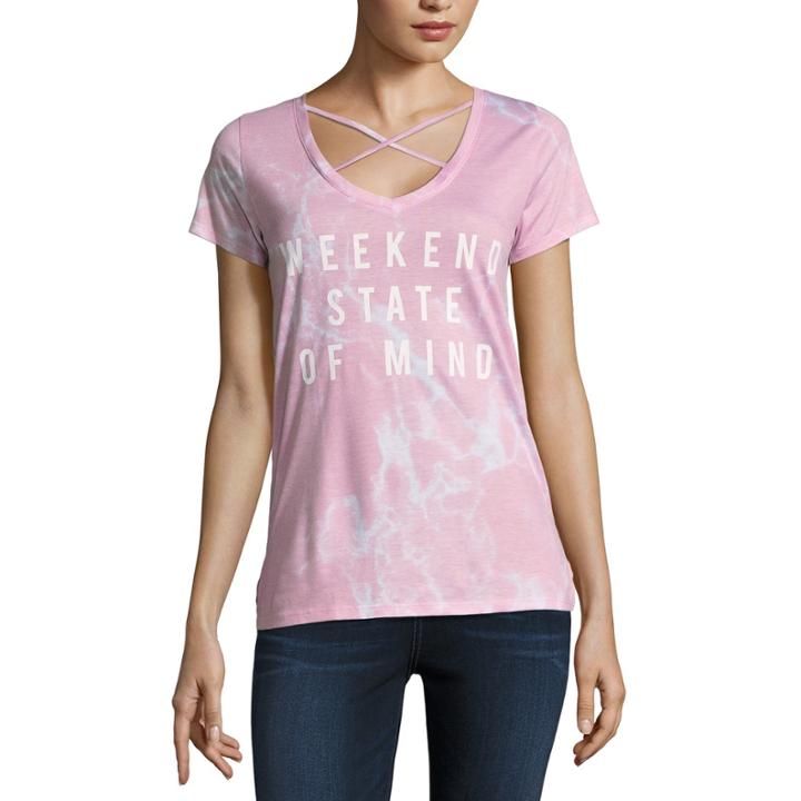 Short Sleeve Weekend State Of Mind Graphic T-shirt- Juniors