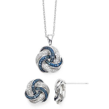 1/10 Ct. T.w. White And Color-enhanced Blue Diamond Love Knot Pendant 2-pc. Set