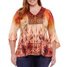 Unity World Wear 3/4 Sleeve V Neck Knit Abstract Blouse-plus