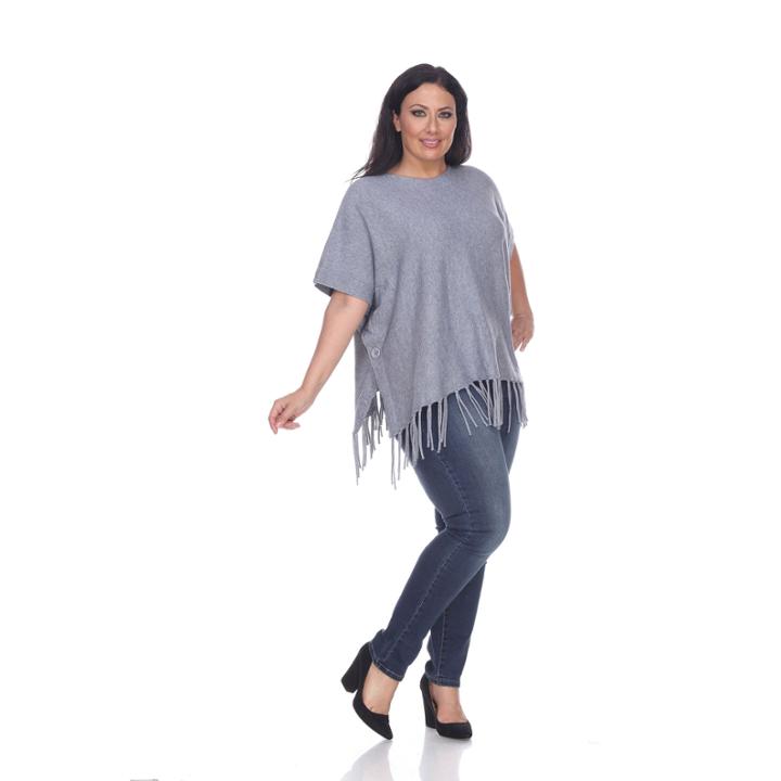 White Mark 'megara' Side Buttoned Fringe Poncho - Plus