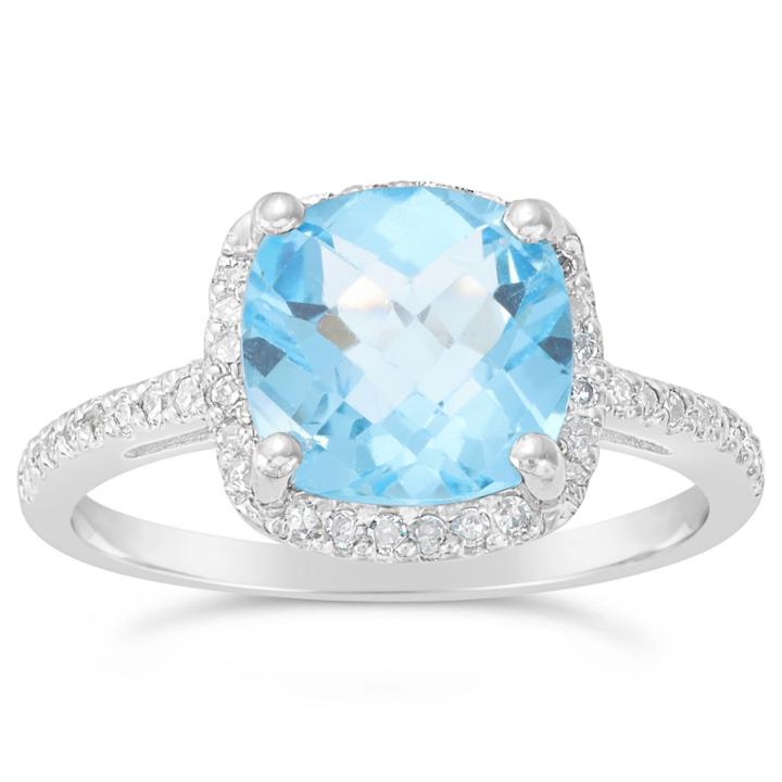Womens 1/6 Ct. T.w. Genuine Blue Topaz Sterling Silver Halo Ring