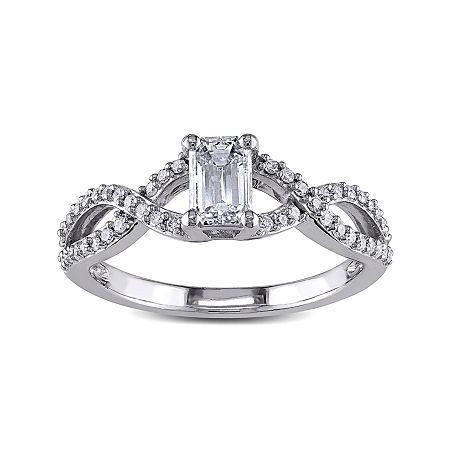4/5 Ct. T.w. Diamond 14k White Gold Emerald-cut Crossover Ring