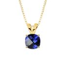 Lab-created Checkerboard Cut Blue Sapphire 10k Yellow Gold Pendant Necklace
