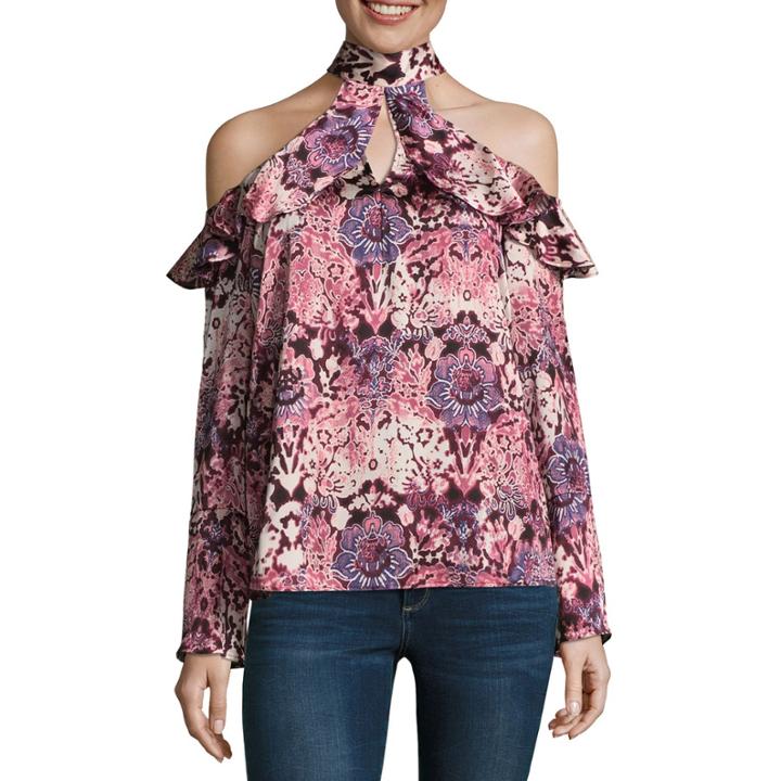 Belle + Sky Long Sleeve Ruffle Cold Shoulder Top
