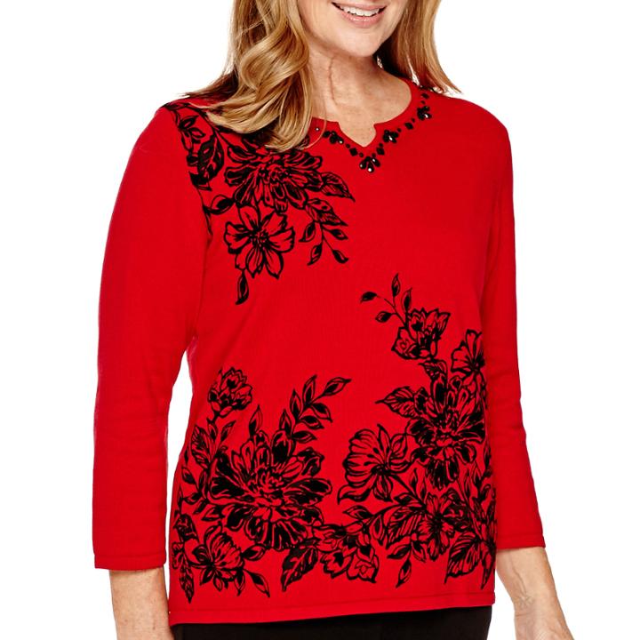 Alfred Dunner Madrid 3/4-sleeve Floral Print Sweater