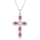 Lab Created Ruby & White Sapphire Sterling Silver Cross Pendant Necklace