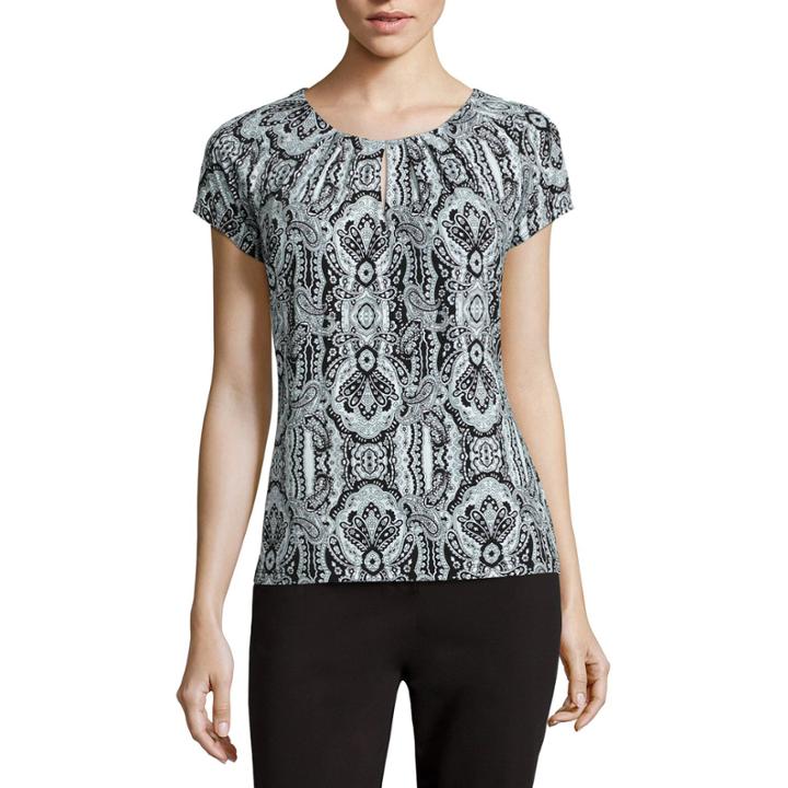 Liz Claiborne Short-saddle-sleeve Keyhole Top