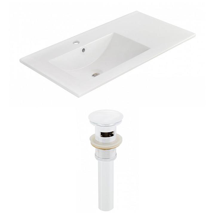 35.5-in. W 1 Hole Ceramic Top Set In White Color -overflow Drain Incl.