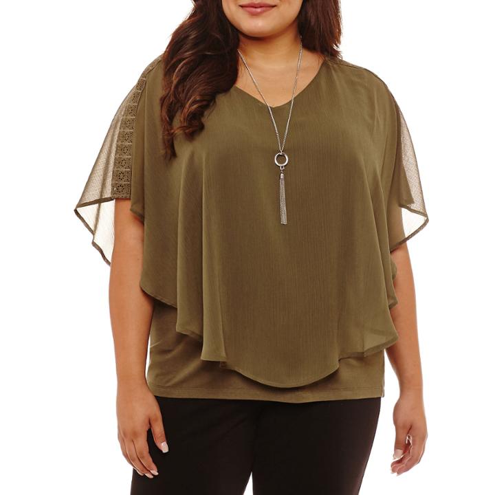 Byer California Short Sleeve V Neck Chiffon Blouse-plus