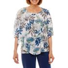Alfred Dunner Arizona Sky Short Sleeve Crew Neck Woven Floral Blouse-petites