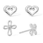 Sterling Silver Heart Cross Earring Sets