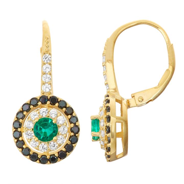 Lab-created Emerald & Black Spinel 14k Gold Over Silver Leverback Earrings