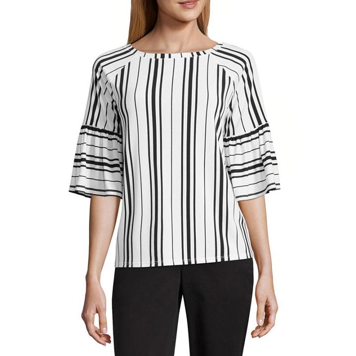 Worthington Elbow Sleeve Crew Neck Blouse - Tall
