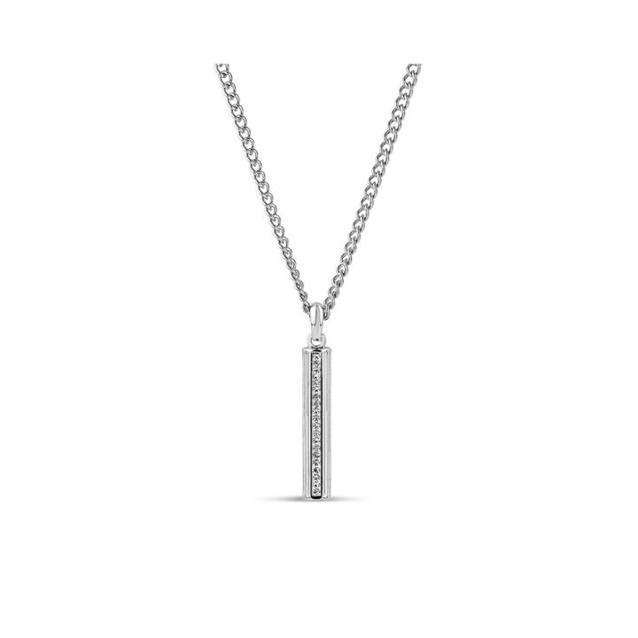 Mens White Crystal Stainless Steel Pendant Necklace