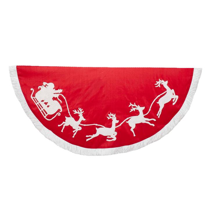 Kurt Adler 50 Red And White Santa Sleigh Embroidered Treeskirt