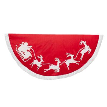 Kurt Adler 50 Red And White Santa Sleigh Embroidered Treeskirt