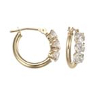 14k Yellow Gold Triple Cubic Zirconia Hoop Earrings