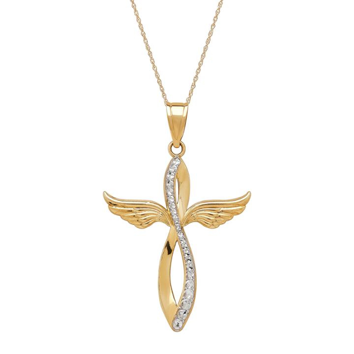 Infinite Gold™ 14k Yellow Gold Wing Cross Pendant Necklace
