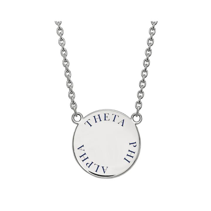 Theta Phi Alpha Enamel Sterling Silver Disc Pendant Necklace