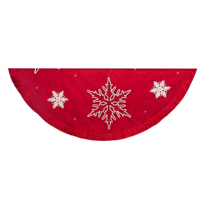 Kurt Adler 60 Red Snowflake Ebroidered And Pleated Treeskirt