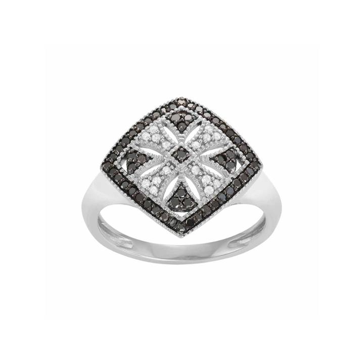 Womens 1/3 Ct. T.w. White & Color-enhanced Black Diamond Sterling Silver Cocktail Ring