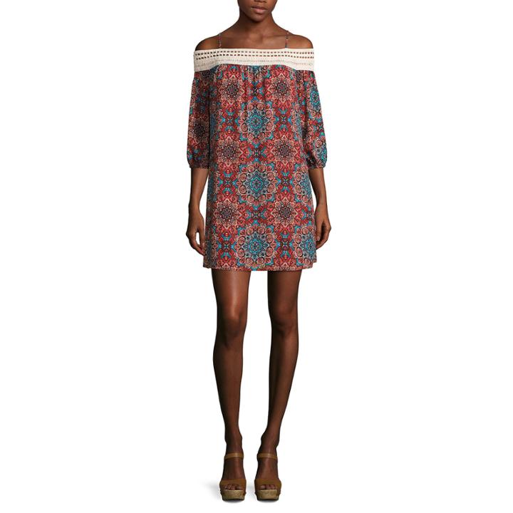Trixxi Spaghetti-strap Cold-shoulder Printed Chiffon A-line Dress - Juniors