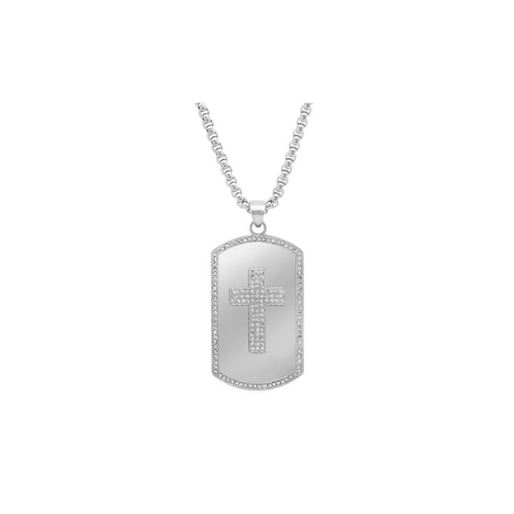 Steeltime Mens White Cubic Zirconia Stainless Steel Pendant Necklace