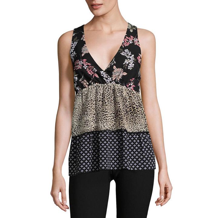 Libby Edelman Sleeveless Mixed Print Tiered Top
