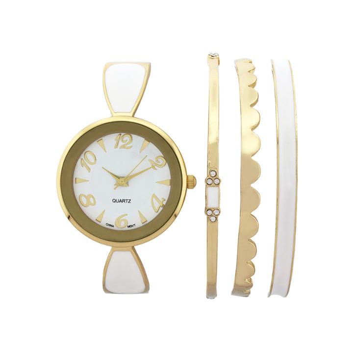 Womens White Bangle Watch And Bracelet Set