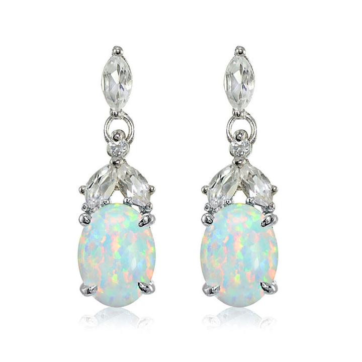 White Opal Oval Drop Earrings