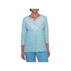 Alfred Dunner Bonita Springs 3/4 Sleeve Split Crew Neck Stripe T-shirt-womens
