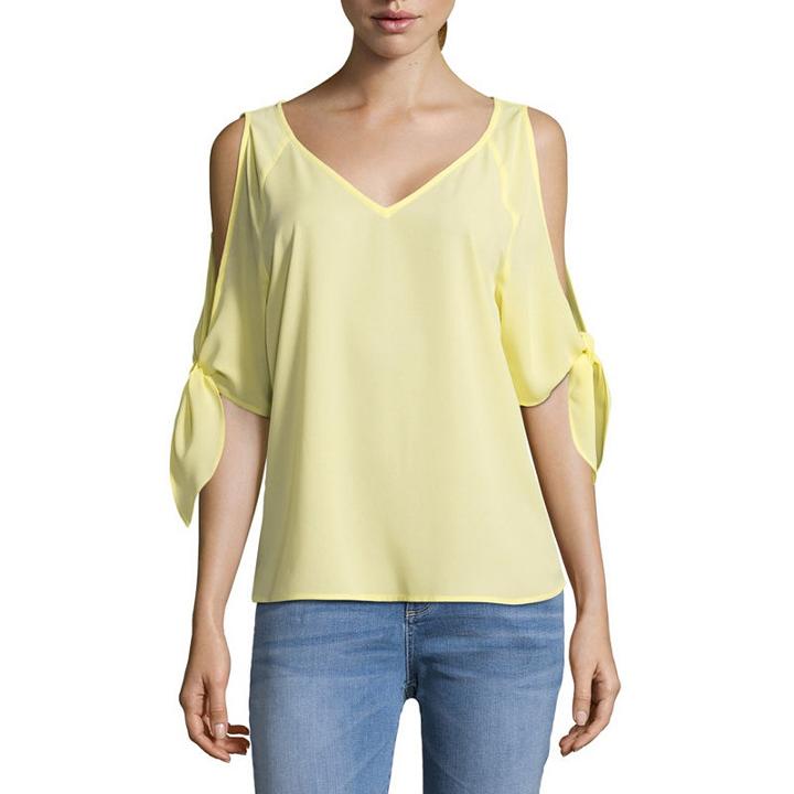 Belle + Sky 3/4 Sleeve Crew Neck Woven Blouse