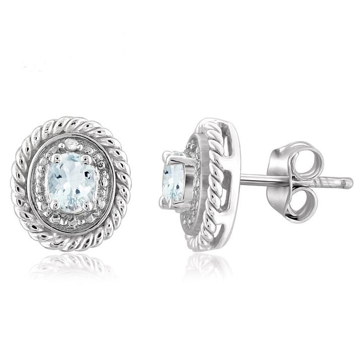 Diamond Accent Blue Aquamarine Sterling Silver 8.8mm Stud Earrings