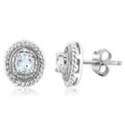 Diamond Accent Blue Aquamarine Sterling Silver 8.8mm Stud Earrings