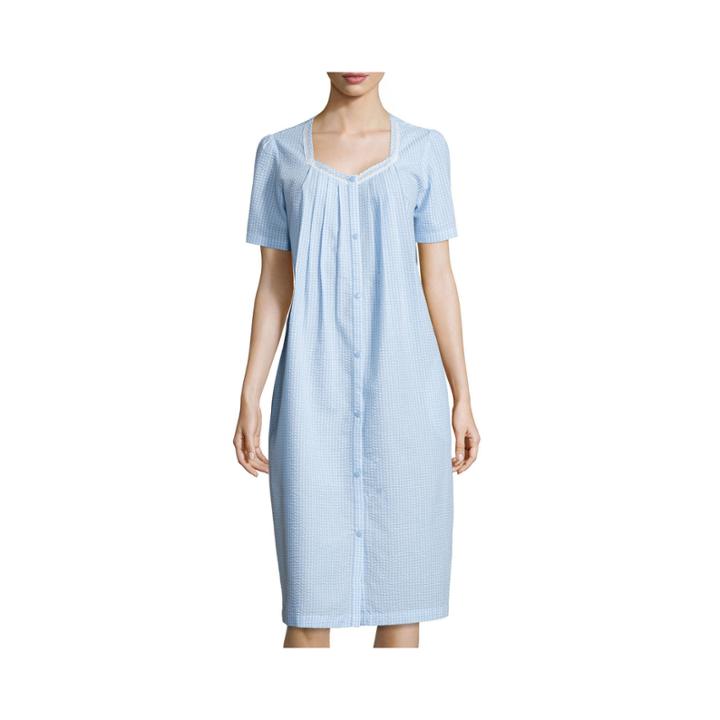 Adonna Lace-trim Seersucker Caftan