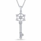 Enchanted Disney Fine Jewelry Diamond Accent Frozen Snowflake Key Pendant Necklace In Sterling Silver