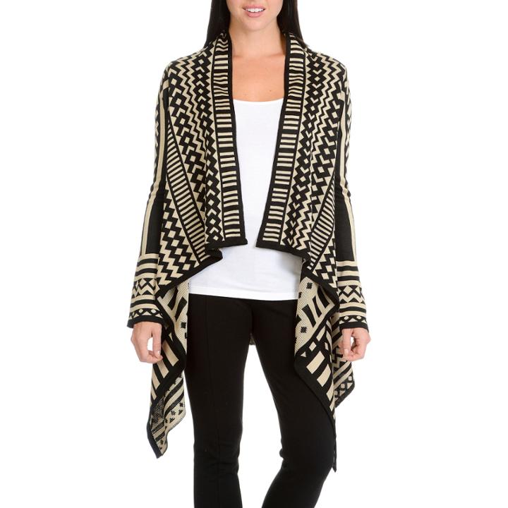 Larry Levine Long Sleeve Intarsia Cardigan Sweater