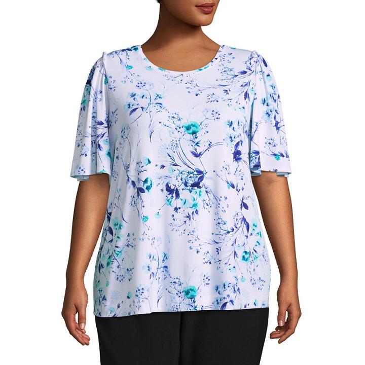Worthington Elbow Sleeve Scoop Neck Woven Blouse - Plus